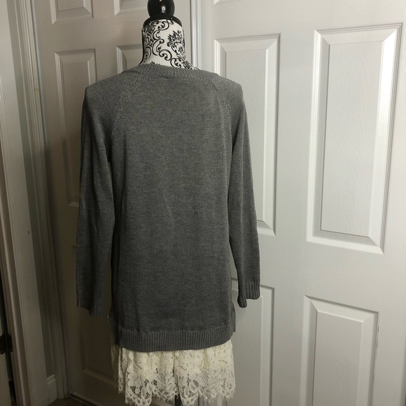 Racheal Sweater Dress Tunic Lace Bottom S/M Gray Offwhite - Picture 3 of 7